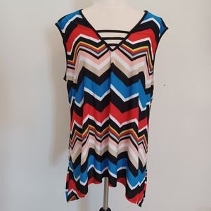 Simply Irresistible Red & Blue Multicolored Chevron Blouse Tunic Top Size 2X